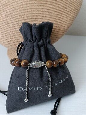 David Yurman .925 Sterling Silver Spiritual Tiger's Eye Bead Wave Bracelet